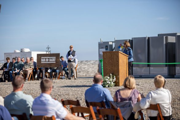 California Department of Food and Agriculture Secretary Karen Ross speaking at the Bar 20 ribbon-cutting ceremony.